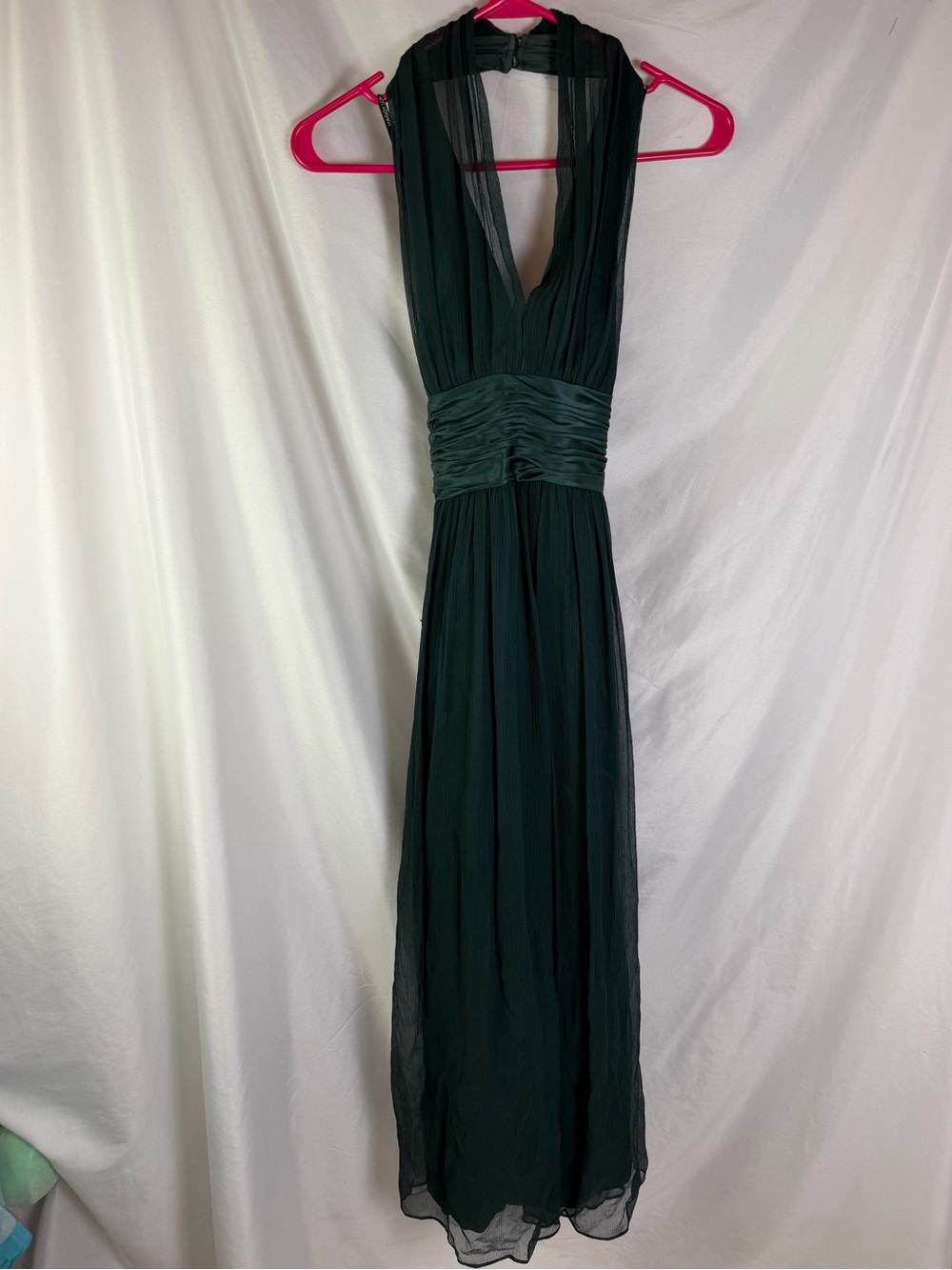 Maggy London Elegant Deep Green Halter Silk Maxi Dress 4